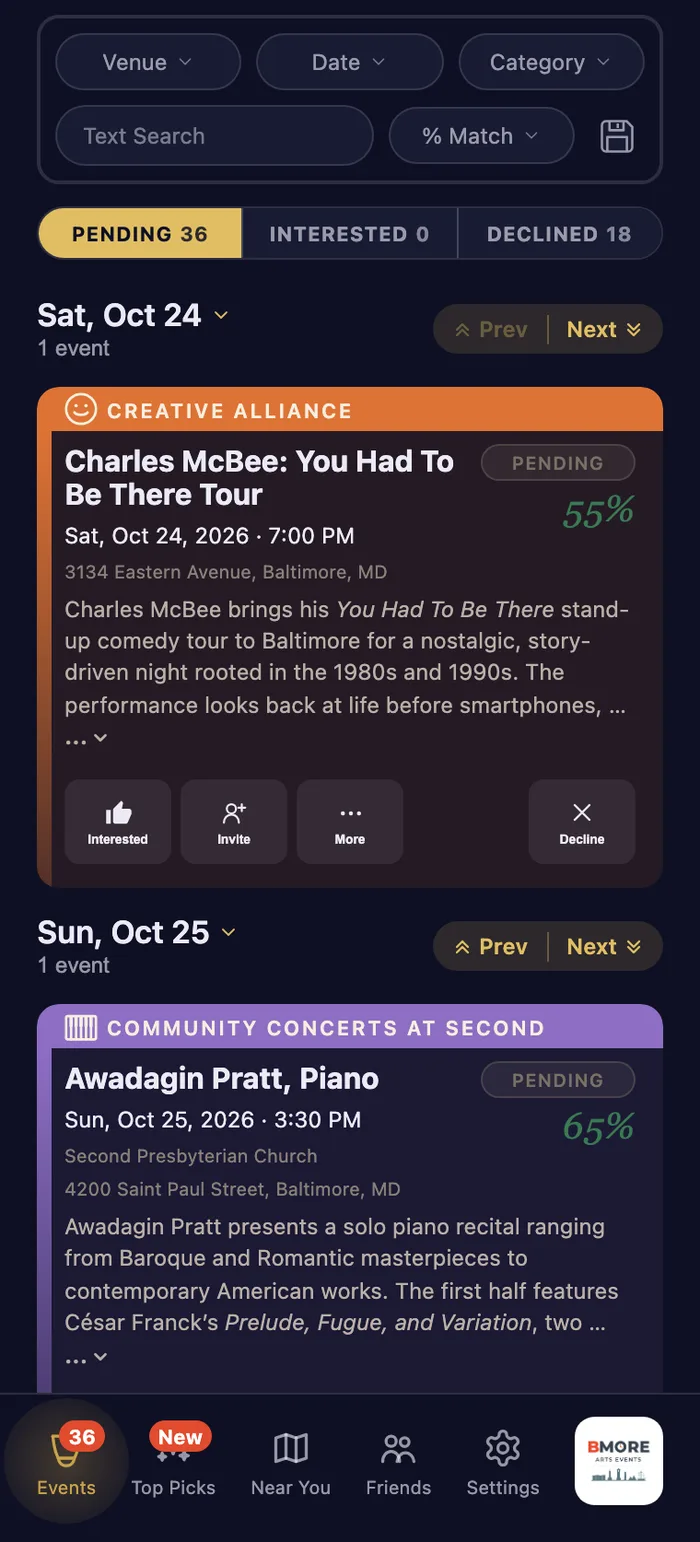 Baltimore Arts Events app — find concerts, museums, and events in Baltimore